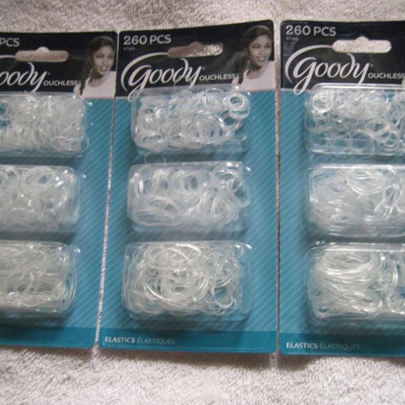 260 Goody Value Pack Clear Ouchless No Metal 3 Sizes Poly Elastic Hair Bands - Picture 8 of 9